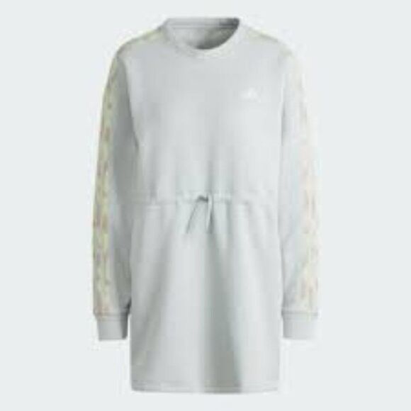 Adidas Floral Graphic 2 Stripes Fleece Dress NWT Small Medium - Picture 2 of 8